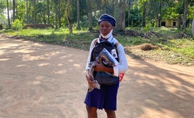 Fatmata S. Kamara with her new back to school kit ©UNFPA Sierra Leone/2020/John Sesay